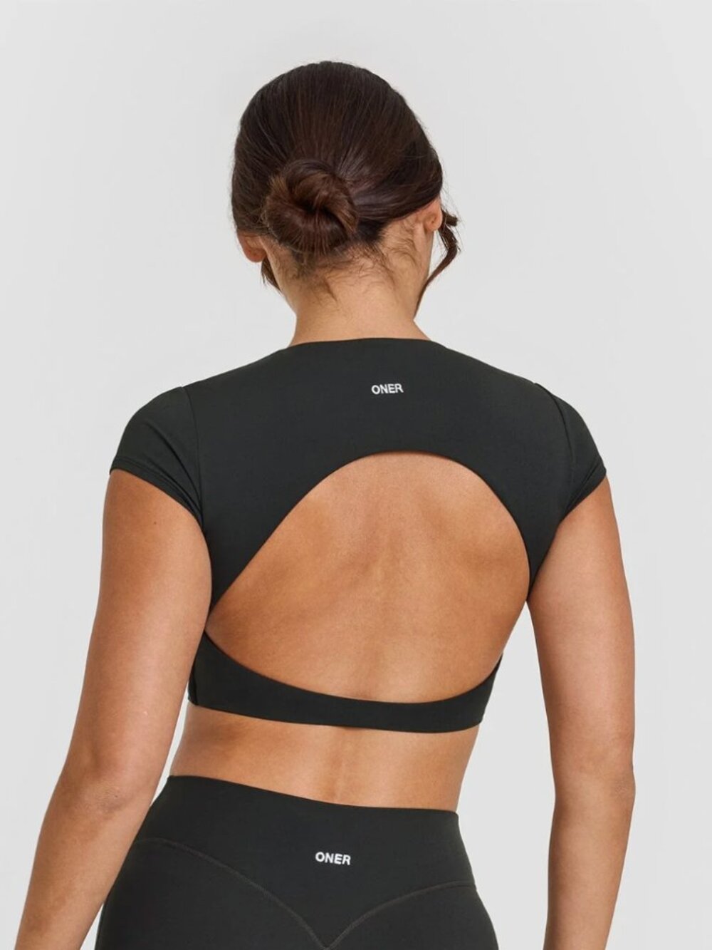 SoftMotion Short Sleeve Crop Top with White Logo